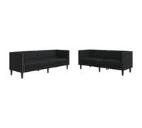 Qnhdfrt 2-Piece Black Faux Leather Chesterfield Sofa Set