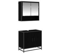 Qnhdfrt 2-Piece Black Oak Bathroom Vanity and Mirror Cabinet Set