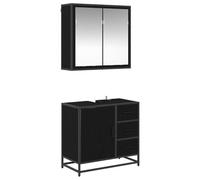 Qnhdfrt 2-Piece Black Oak Wall Mounted Bathroom Vanity Set with Mirror