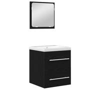 Qnhdfrt 2-Piece Floating Bathroom Vanity Set with Mirror Black Oak