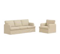 Qnhdfrt 2-Piece Modular Fabric Sofa Set with Wooden Armrests, Cream