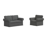 Qnhdfrt 2-Piece Modular Fabric Sofa Set with Wooden Armrests, Dark Gray