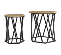 Qnhdfrt 2-Piece Round Nesting Coffee Tables, Engineered Wood & Steel, Oak