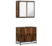 Qnhdfrt 2-Piece Smoked Oak Bathroom Vanity and Mirror Cabinet Set