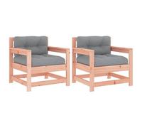 Qnhdfrt 2-Piece Solid Douglas Fir Wood Patio Chairs with Cushions, Grey