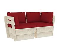 Qnhdfrt 2-Piece Spruce Wood Outdoor Pallet Sofa with Wine Red Cushions