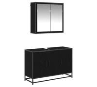 Qnhdfrt 2-Piece Wall Mount Bathroom Vanity and Mirror Cabinet Set Black Oak
