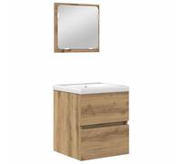 Qnhdfrt 2-Piece Wall-Mounted Bathroom Vanity Set with Mirror, Oak & White