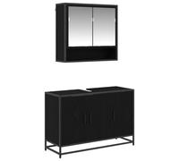 Qnhdfrt 2-Piece Wall-Mounted Black Oak Bathroom Vanity and Mirror Set