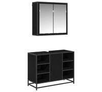 Qnhdfrt 2-Piece Wood Bathroom Vanity and Mirror Cabinet Set, Black Oak