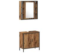 Qnhdfrt 2-Piece Wood Bathroom Vanity and Mirror Cabinet Set, Brown