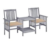 Qnhdfrt 2-Seater Acacia Wood Garden Bench with Built-in Table, Grey