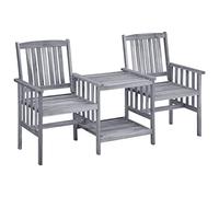 Qnhdfrt 2-Seater Acacia Wood Garden Bench with Integrated Table, Gray
