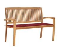 Qnhdfrt 2-Seater Stackable Teak Garden Bench with Wine Red Cushion