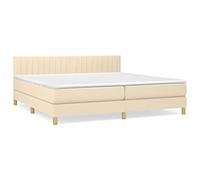 Qnhdfrt 200x200cm Box Spring Bed with Mattress and Topper, Cream Fabric