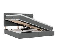 Qnhdfrt 200x200cm Metal Storage Bed with Mattress & Topper, Dark Gray | Features a side-opening hydraulic lift for under-bed storage and a supportive slatted frame.
