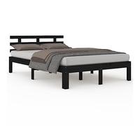 Qnhdfrt 200x200cm Solid Pine Bed Frame with Headboard and Slats, Black | Features a modern design for adult bedrooms, supporting standard mattresses without requiring a box spring.