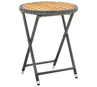 Qnhdfrt 24-inch Round Folding Bistro Table, Acacia Wood & Grey Rattan