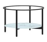 Qnhdfrt 27.5" Round White Marble Glass Coffee Table with Shelf