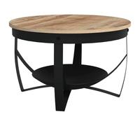 Qnhdfrt 27-inch Round Mango Wood Coffee Table with Black Iron Legs
