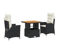 Qnhdfrt 3-Piece Black PE Rattan Patio Set with Lift-Top Acacia Table