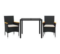 Qnhdfrt 3-Piece Black Rattan Patio Bistro Set | Includes a glass-top table and two chairs with washable covers, ideal for balcony, porch, and backyard lounging.