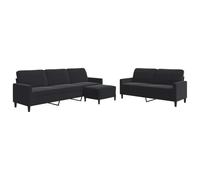 Qnhdfrt 3-Piece Black Velvet Sofa Set with Loveseat and Ottoman