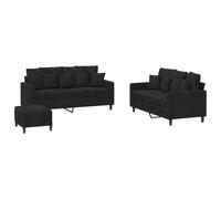 Qnhdfrt 3-Piece Black Velvet Sofa Set with Ottoman
