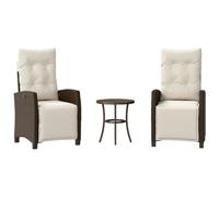 Qnhdfrt 3-Piece Brown Rattan Bistro Set with 2 Reclining Chairs and Table