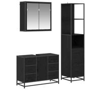 Qnhdfrt 3-Piece Engineered Wood Bathroom Cabinet Set, Black Oak