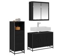 Qnhdfrt 3-Piece Engineered Wood Bathroom Cabinet Set, Black Oak