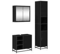 Qnhdfrt 3-Piece Engineered Wood Bathroom Cabinet Set, Black Oak