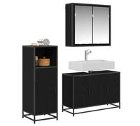Qnhdfrt 3-Piece Engineered Wood Bathroom Furniture Set, Black Oak