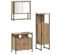 Qnhdfrt 3-Piece Engineered Wood Bathroom Vanity and Cabinet Set, Brown