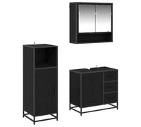 Qnhdfrt 3-Piece Floating Bathroom Vanity and Cabinet Set, Black Oak