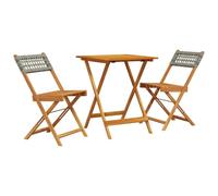 Qnhdfrt 3-Piece Folding Acacia Wood and Wicker Patio Bistro Set | Includes one 60x60x75cm square table and two chairs, ideal for space-saving balcony, garden, or porch dining.
