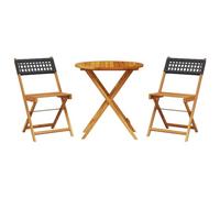 Qnhdfrt 3-Piece Folding Bistro Set, Acacia Wood Table & Rattan Chairs