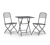 Qnhdfrt 3-Piece Folding Metal Mesh Patio Bistro Set, Anthracite | Includes a 24-inch square table and 2 chairs, designed for space-saving outdoor dining on balconies and small terraces.
