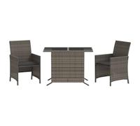 Qnhdfrt 3-Piece Grey Wicker Bistro Set with Tempered Glass Table