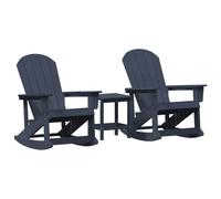 Qnhdfrt 3-Piece HDPE Adirondack Rocker and Side Table Set, Navy Blue