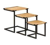 Qnhdfrt 3-Piece Nesting Coffee Tables Solid Mango Wood & Iron