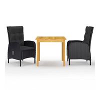 Qnhdfrt 3-Piece Patio Bistro Set, Acacia Wood Table & 2 Rattan Chairs