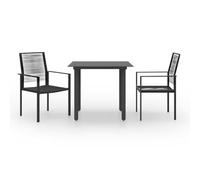 Qnhdfrt 3-Piece Patio Dining Set, Glass Table & 2 Rattan Chairs, Black | Includes a 31.5-inch square glass top and two PVC armchairs, designed for compact balcony or bistro spaces.