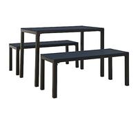 Qnhdfrt 3-Piece Patio Dining Set, Steel & WPC Table and 2 Benches, Black