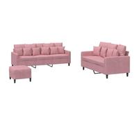 Qnhdfrt 3-Piece Pink Velvet Sofa Set with Ottoman