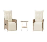 Qnhdfrt 3-Piece Rattan Patio Bistro Set with Reclining Chairs