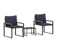 Qnhdfrt 3-Piece Rattan Patio Set with Memory Foam Cushions, Grey/Blue
