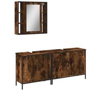 Qnhdfrt 3-Piece Smoked Oak Bathroom Vanity and Mirror Cabinet Set