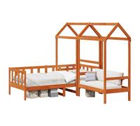 Qnhdfrt 3-Piece Solid Pine Daybed Set with Roof and Bench, Waxed Brown