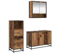 Qnhdfrt 3-Piece Wall-Mounted Bathroom Furniture Set, Ancient Wood